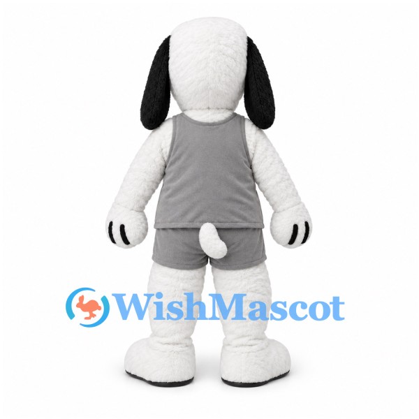 White Dog Mascot Costume with Black Ears and Gray Basketball Uniform
