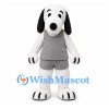 White Dog Mascot Costume with Black Ears and Gray Basketball Uniform