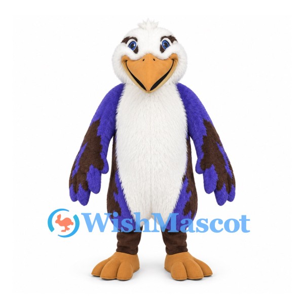 Eagle Mascot Costume with White Belly and Purple Wing Feathers