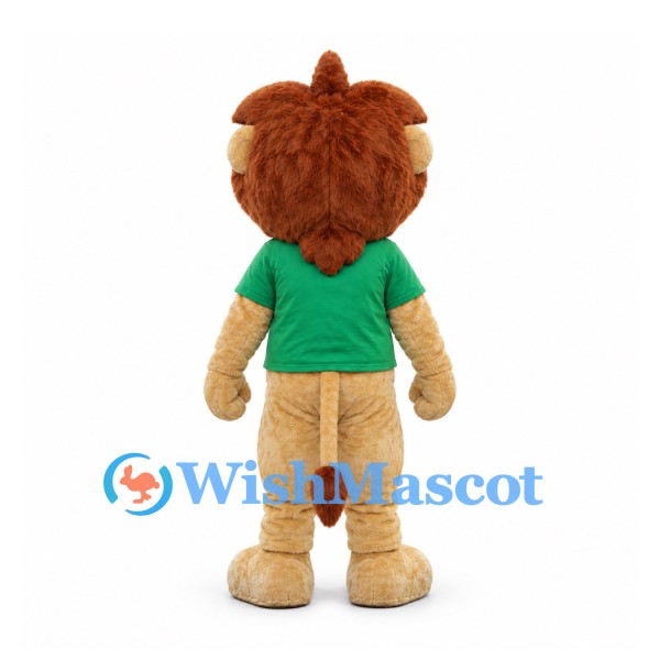 Lion Mascot Costume in Tan with Green Shirt and Brown Mane