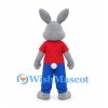 Rabbit Mascot Costume in Gray with Red Shirt and Blue Pants