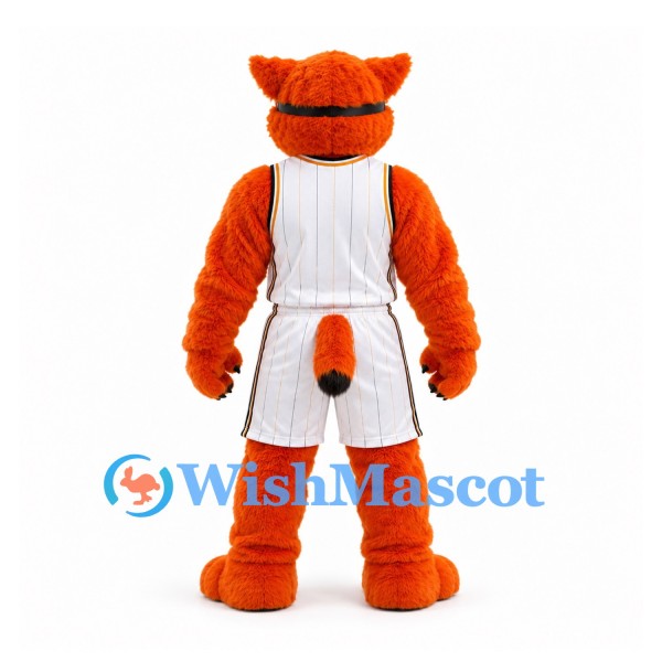 Wildcat Mascot Costume in Orange with Sunglasses and White Basketball Uniform