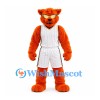 Wildcat Mascot Costume in Orange with Sunglasses and White Basketball Uniform
