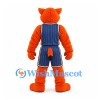 Wildcat Mascot Costume in Orange with Navy Pinstriped Basketball Uniform