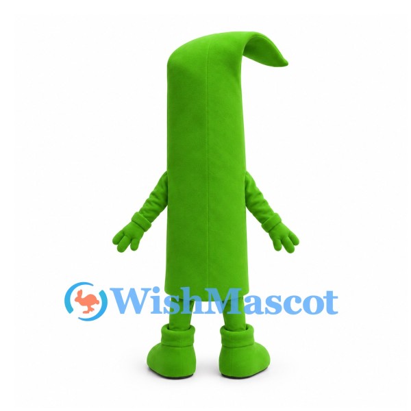 Green Bean Mascot Costume with Curved Tip and Smiling Face