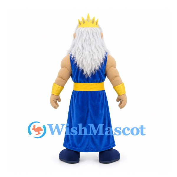 Sea King Mascot Costume with White Beard Gold Crown and Blue Robe