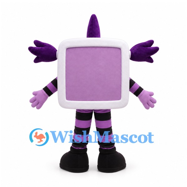 Television Monster Mascot Costume in Purple with Horn and Striped Legs