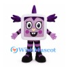 Television Monster Mascot Costume in Purple with Horn and Striped Legs