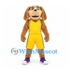 Dog Mascot Costume in Brown with Yellow Basketball Uniform