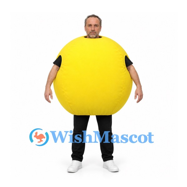 Yellow Ball Mascot Costume with Round Body and Open Head Design