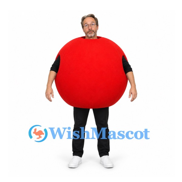 Red Ball Mascot Costume with Round Body and Open Head Design