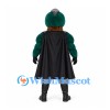 Warrior Mascot Costume with Green Helmet and Muscular Suit with Black Cape