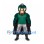 Warrior Mascot Costume with Green Helmet and Muscular Suit with Black Cape