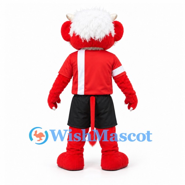 Red Monster Mascot Costume with White Hair and Red Sports Shirt