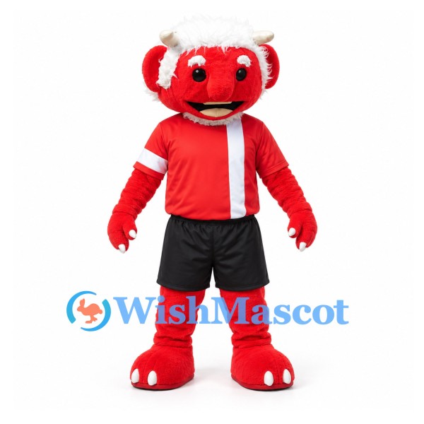 Red Monster Mascot Costume with White Hair and Red Sports Shirt