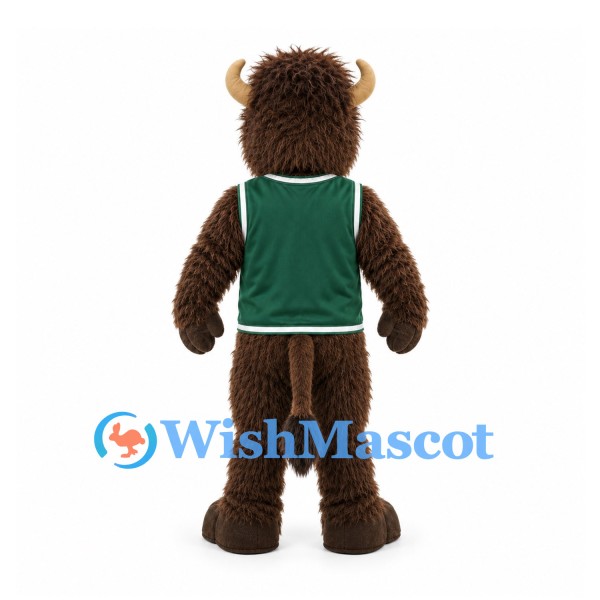 Buffalo Mascot Costume in Brown with Green Sports Vest