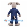 Dog Mascot Costume in Gray with Navy Suit and Silver Bow Tie