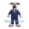 Dog Mascot Costume in Gray with Navy Suit and Silver Bow Tie