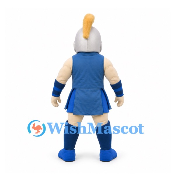 Roman Soldier Mascot Costume with Silver Helmet and Blue Armor