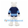 Polar Bear Mascot Costume with Navy and Light Blue Hockey Shirt