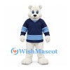 Polar Bear Mascot Costume with Navy and Light Blue Hockey Shirt
