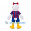 Eagle Mascot Costume in White with Red Bow and Red Blue Sports Uniform
