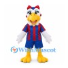 Eagle Mascot Costume in White with Red Bow and Red Blue Sports Uniform