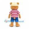 Bear Mascot Costume in Tan with Cream Cap and Red Striped Shirt