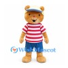 Bear Mascot Costume in Tan with Cream Cap and Red Striped Shirt