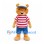 Bear Mascot Costume in Tan with Cream Cap and Red Striped Shirt