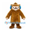 Bigfoot Mascot Costume in Brown with Blue Earmuffs and White Face