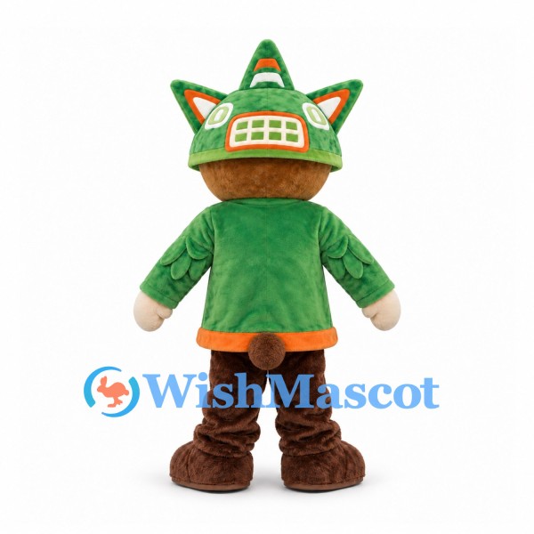 Forest Sprite Mascot Costume with Green Samurai Hood and Tunic