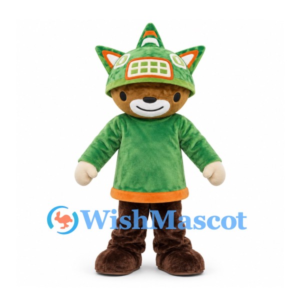 Forest Sprite Mascot Costume with Green Samurai Hood and Tunic