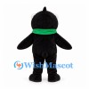 Bear Mascot Costume in Black with White Face and Green Striped Scarf