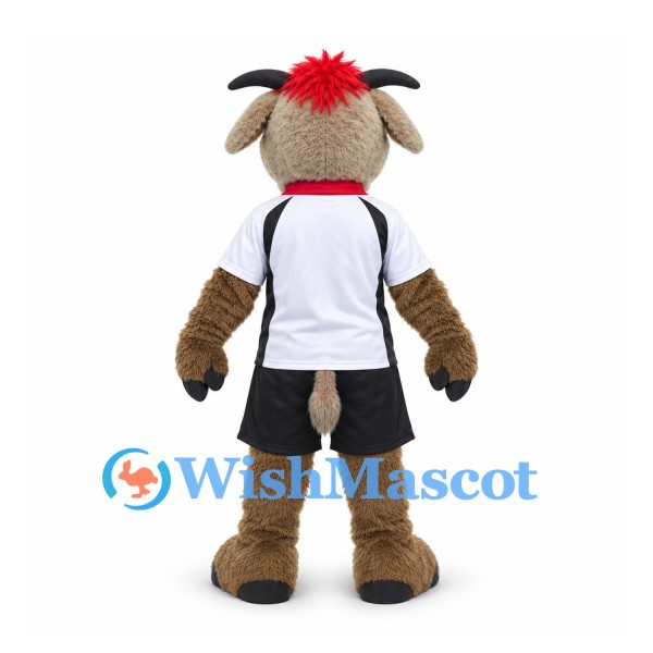 Goat Mascot Costume with Red Hair White Shirt and Red Scarf