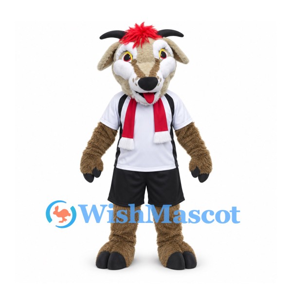 Goat Mascot Costume with Red Hair White Shirt and Red Scarf