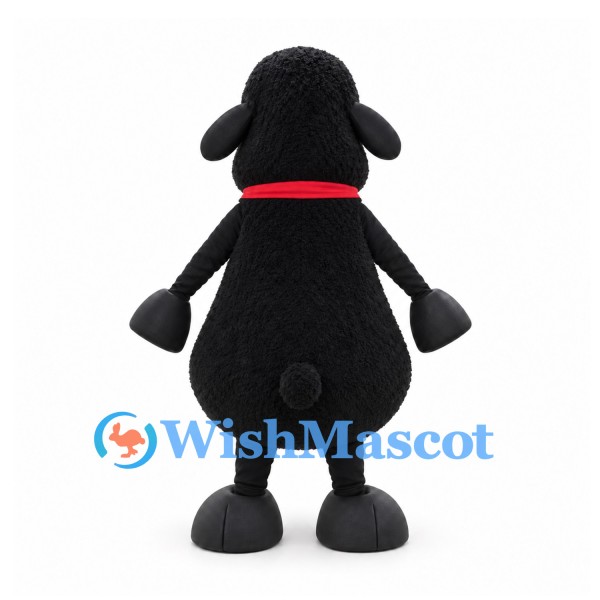 Black Sheep Mascot Costume with White Muzzle and Red Bandana