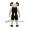 Ram Mascot Costume in White with Curled Horns and Black Basketball Uniform