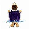 Lion King Mascot Costume with Jeweled Crown and Purple Cape