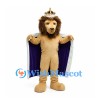 Lion King Mascot Costume with Jeweled Crown and Purple Cape
