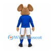 Mouse Mascot Costume in Brown with Blue Shirt and White Shorts