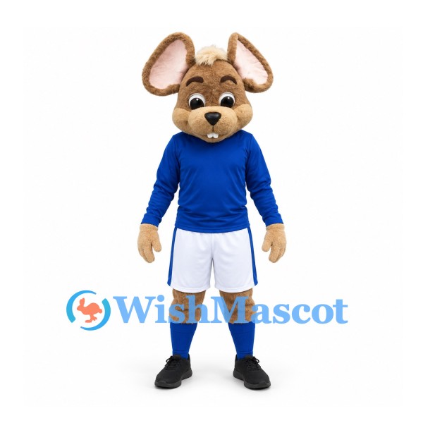 Mouse Mascot Costume in Brown with Blue Shirt and White Shorts