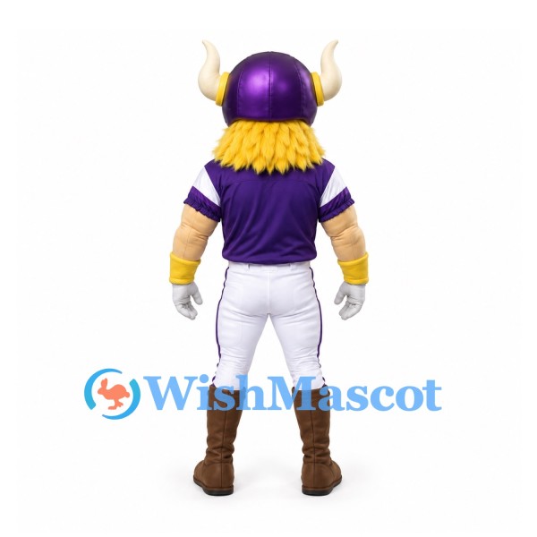 Viking Mascot Costume with Purple Horned Helmet and White Football Pants