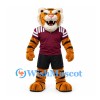 Tiger Mascot Costume with Burgundy Sports Shirt and Black Shorts