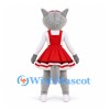 Wolf Mascot Costume in Gray with Red Cheerleader Dress