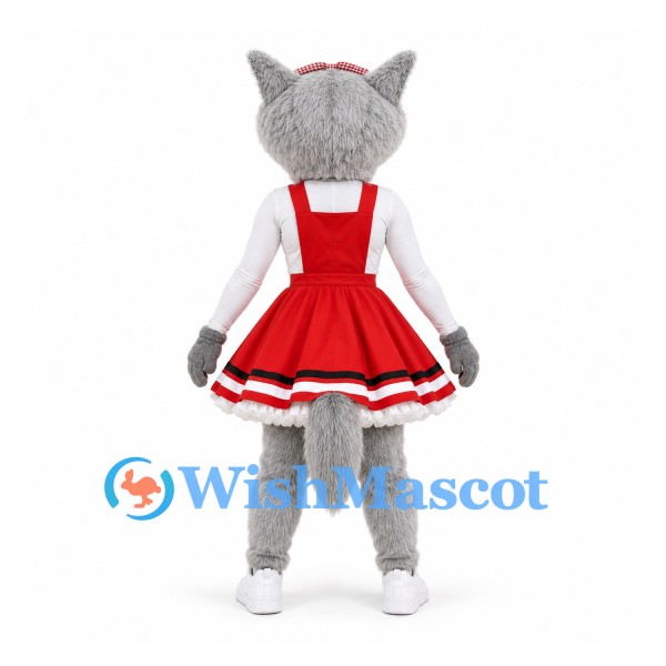 Wolf Mascot Costume in Gray with Red Cheerleader Dress
