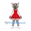 Wolf Mascot Costume in Gray with Red Cheerleader Dress
