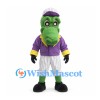 Alligator Mascot Costume with Purple Jacket and Pinstriped Baseball Pants