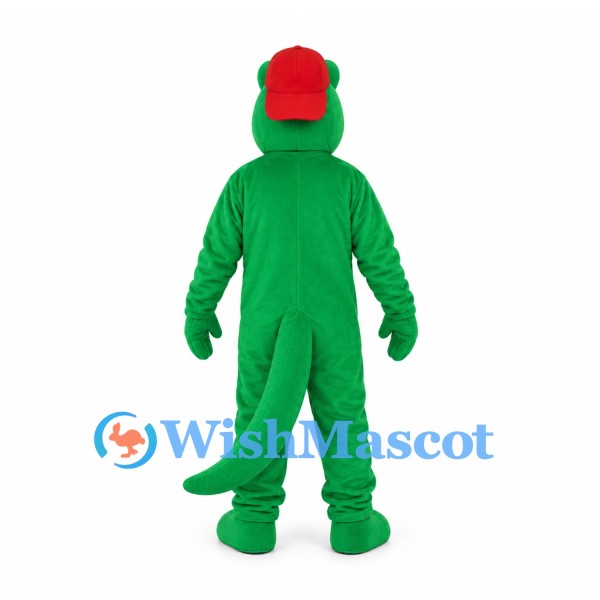 Dinosaur Mascot Costume in Green with Red Baseball Cap