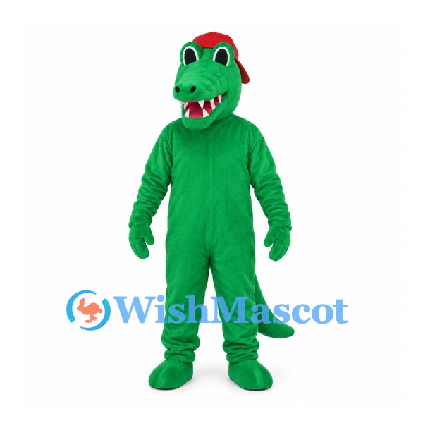 Dinosaur Mascot Costume in Green with Red Baseball Cap